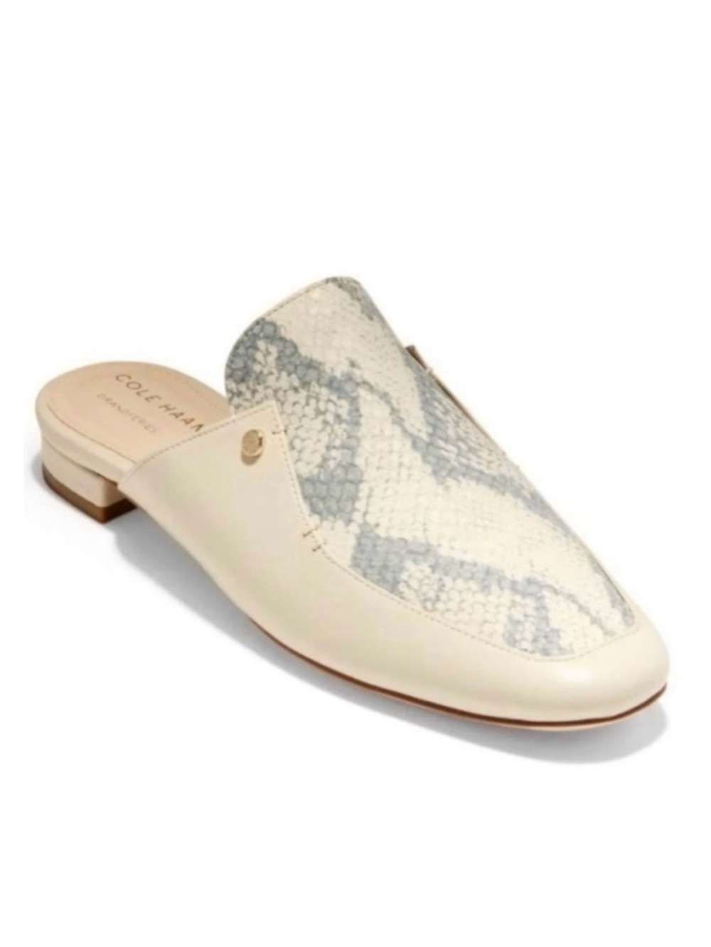 Cole Haan Grand Series Ryan Leather Snakeskin Embossed Mules in Pumice Size 8.5B